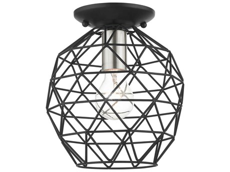 Livex Lighting Geometric 1-Light Black Bell Semi Flush Mount