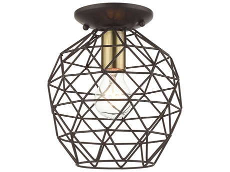 Livex Lighting Geometric 1-Light Bronze Bell Semi Flush Mount