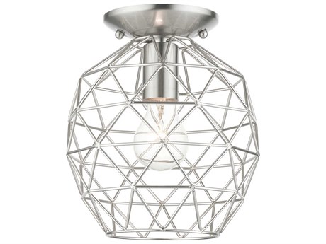 Livex Lighting Geometric 1-Light Brushed Nickel Bell Semi Flush Mount