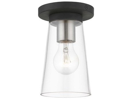 Livex Lighting Cityview 1-Light Black Brushed Nickel Glass Cylinder Flush Mount