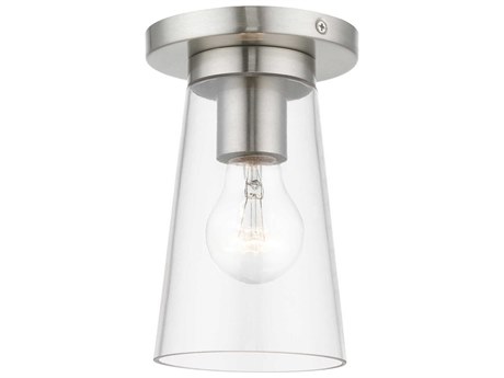 Livex Lighting Cityview 1-Light Brushed Nickel Glass Cylinder Flush Mount