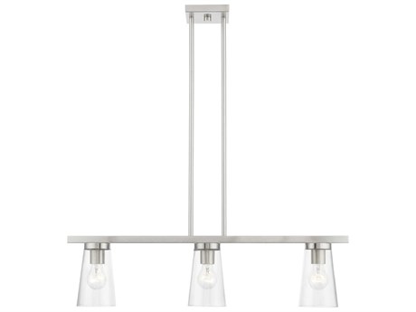 Livex Lighting Cityview 3-Light Brushed Nickel Glass Cylinder Linear Island Pendant