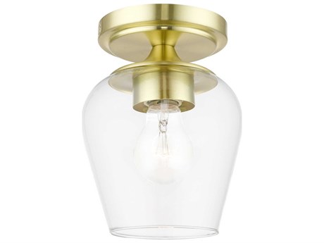 Livex Lighting Willow 1-Light Satin Brass Glass Bell Semi Flush Mount
