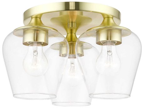Livex Lighting Willow 3-Light Satin Brass Glass Bell Semi Flush Mount