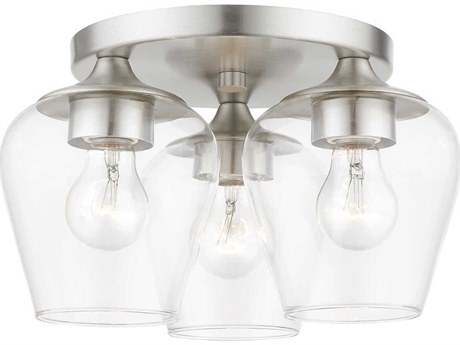 Livex Lighting Willow 3-Light Brushed Nickel Glass Bell Semi Flush Mount