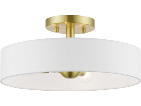 Livex Lighting Venlo 4-Light Satin Brass Shiny White Drum Semi Flush Mount