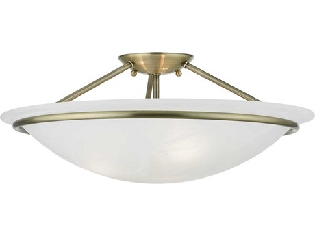 Livex Lighting Newburgh 3-Light Antique Brass Glass Bowl Semi Flush Mount