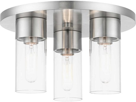 Livex Lighting Carson 3-Light Brushed Nickel Glass Cylinder Flush Mount