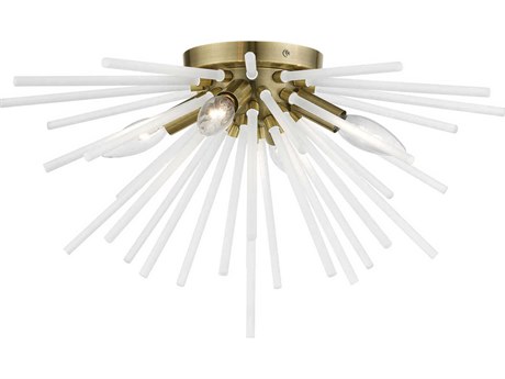 Livex Lighting Uptown 4-Light Antique Brass Glass Sputnik Flush Mount
