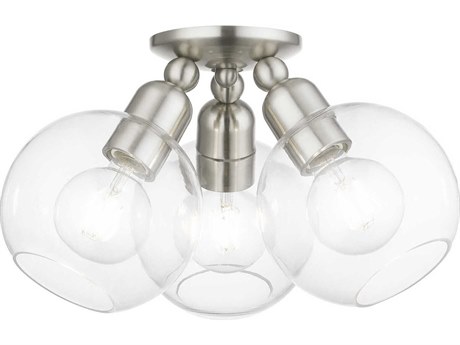 Livex Lighting Downtown 3-Light Brushed Nickel Glass Globe Semi Flush Mount