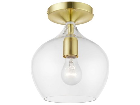 Livex Lighting Aldrich 1-Light Satin Brass Polished Glass Bell Semi Flush Mount