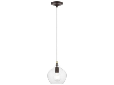 Livex Lighting Aldrich 1-Light Bronze Antique Brass Glass Bell Mini Pendant