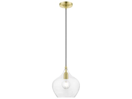 Livex Lighting Aldrich 1-Light Satin Brass Polished Glass Bell Mini Pendant