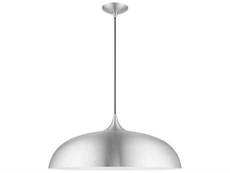 Livex Lighting Amador 3-Light Brushed Aluminum Polished Chrome Silver Dome Pendant