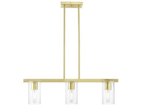 Livex Lighting Clarion 3-Light Satin Brass Glass Cylinder Linear Island Pendant