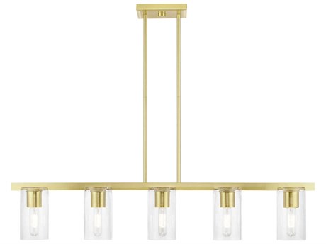 Livex Lighting Clarion 5-Light Satin Brass Glass Cylinder Linear Island Pendant