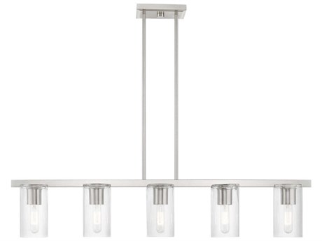 Livex Lighting Clarion 5-Light Brushed Nickel Glass Cylinder Linear Island Pendant
