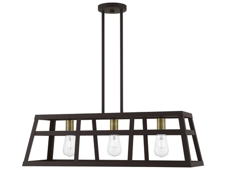 Livex Lighting Schofield 3-Light Bronze Antique Brass Geometric Linear Island Pendant