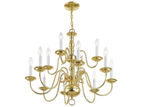 Livex Lighting Williamsburgh 12-Light Polished Brass Candelabra Chandelier