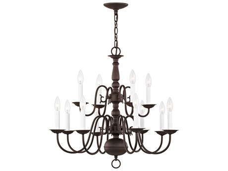 Livex Lighting Williamsburgh 12-Light Bronze Candelabra Chandelier
