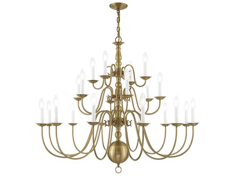 Livex Lighting Williamsburgh 22-Light Antique Brass Candelabra Chandelier