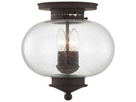 Livex Lighting Harbor 3-Light Bronze Glass Globe Semi Flush Mount