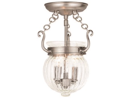 Livex Lighting Everett 2-Light Brushed Nickel Glass Semi Flush Mount