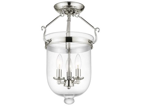 Livex Lighting Jefferson 3-Light Polished Nickel Glass Bell Semi Flush Mount