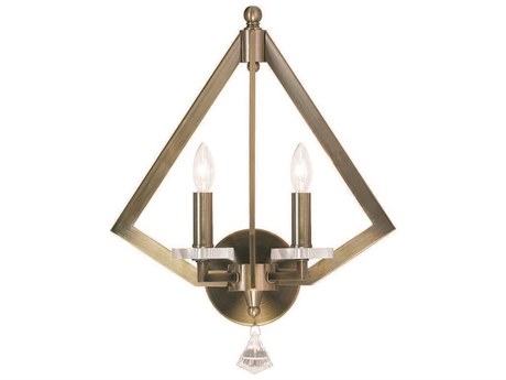 Livex Lighting Diamond 2-Light Antique Brass Crystal Wall Sconce