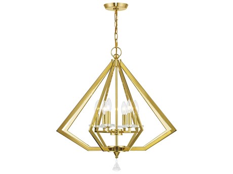 Livex Lighting Diamond 6-Light Polished Brass Crystal Candelabra Chandelier