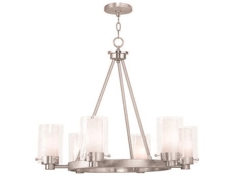 Livex Lighting Manhattan 6-Light Brushed Nickel Glass Candelabra Cylinder Chandelier