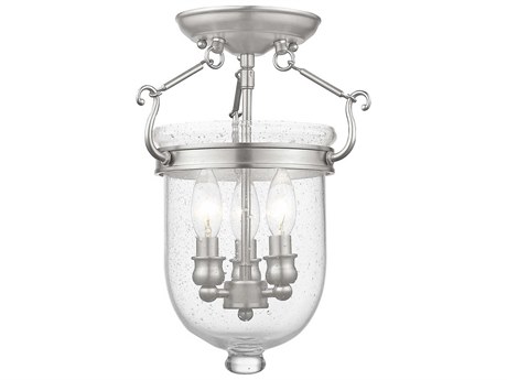 Livex Lighting Jefferson 3-Light Brushed Nickel Glass Bell Semi Flush Mount