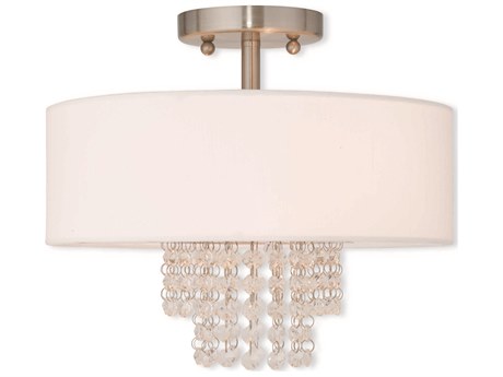 Livex Lighting Carlisle 2-Light Brushed Nickel Off White Crystal Drum Semi Flush Mount