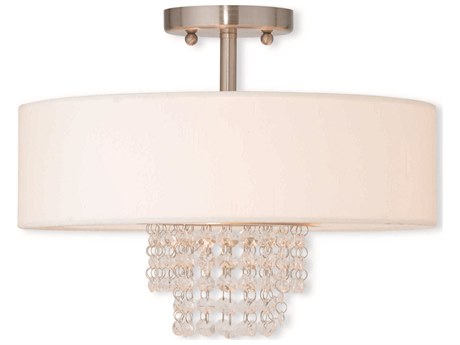 Livex Lighting Carlisle 3-Light Brushed Nickel Off White Crystal Drum Semi Flush Mount