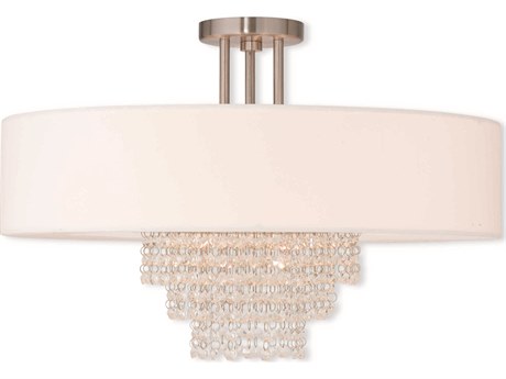 Livex Lighting Carlisle 5-Light Brushed Nickel Off White Crystal Drum Semi Flush Mount