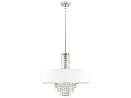 Livex Lighting Carlisle 5-Light Brushed Nickel Off White Crystal Drum Pendant