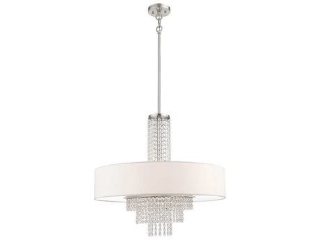 Livex Lighting Carlisle 5-Light Brushed Nickel Off White Crystal Drum Pendant