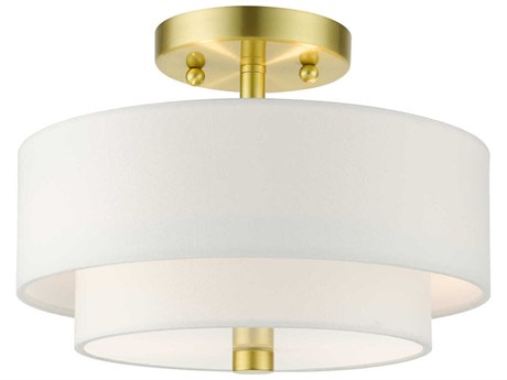 Livex Lighting Meridian 2-Light Satin Brass Drum Semi Flush Mount