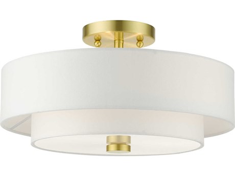 Livex Lighting Meridian 3-Light Satin Brass Drum Semi Flush Mount