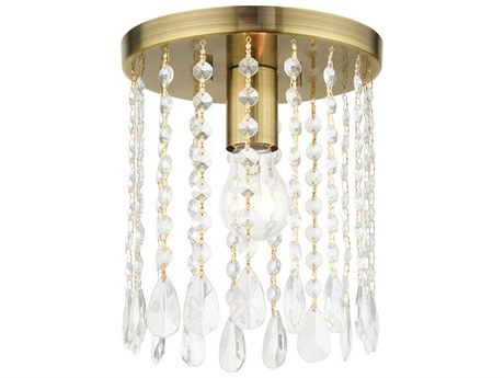 Livex Lighting Elizabeth 1-Light Antique Brass Crystal Flush Mount
