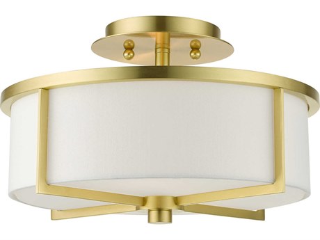 Livex Lighting Wesley 2-Light Satin Brass Drum Semi Flush Mount