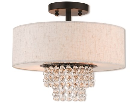 Livex Lighting Carlisle 2-Light English Bronze Off White Crystal Drum Semi Flush Mount