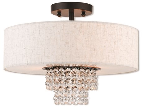 Livex Lighting Carlisle 3-Light English Bronze Off White Crystal Drum Semi Flush Mount