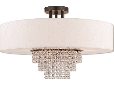 Livex Lighting Carlisle 5-Light English Bronze Off White Crystal Drum Semi Flush Mount