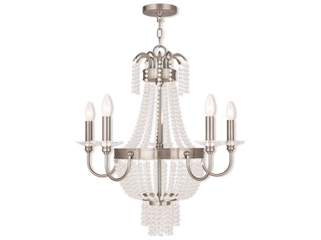 Livex Lighting Valentina 5-Light Brushed Nickel Crystal Candelabra Chandelier
