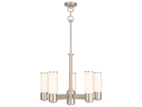 Livex Lighting Weston 5-Light Brushed Nickel Glass Cylinder Chandelier