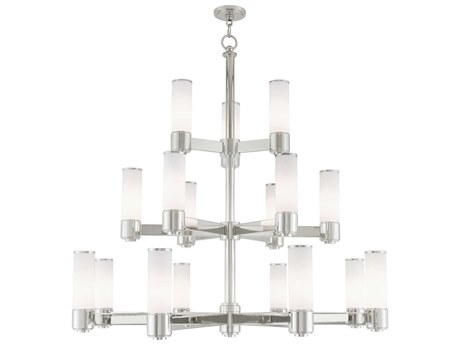 Livex Lighting Weston 17-Light Polished Nickel Glass Candelabra Cylinder Tiered Chandelier