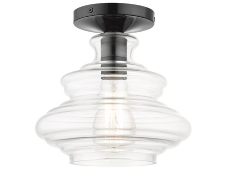 Livex Lighting Everett 1-Light Shiny Black Chrome Glass Semi Flush Mount