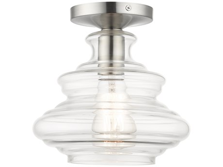 Livex Lighting Everett 1-Light Brushed Nickel Chrome Glass Semi Flush Mount