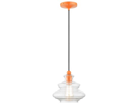 Livex Lighting Everett 1-Light Shiny Orange Glass Mini Pendant